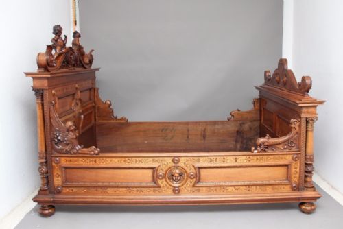 19th Century Walnut Italian Carved Bed