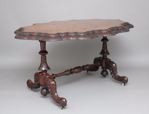 19th Century Burr Walnut Stretcher / Centre Table