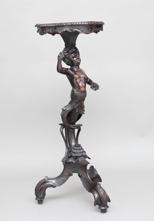 19th Century Italian Carved Walnut Torcher