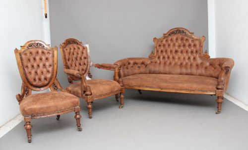 19th Century Carved Walnut Framed Suite