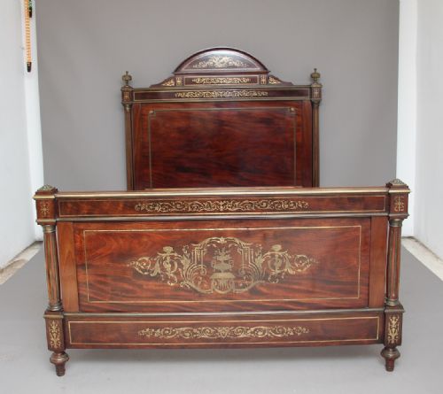 19th Century French Mahogany and Brass Inlaid Bed