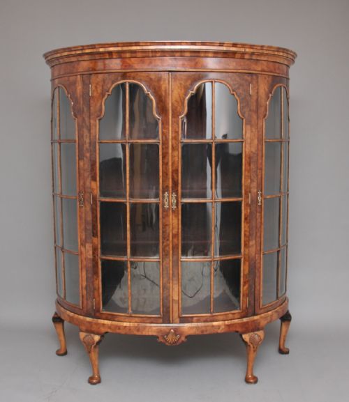 Early 20th Century Walnut Bowfronted Display Cabinet
