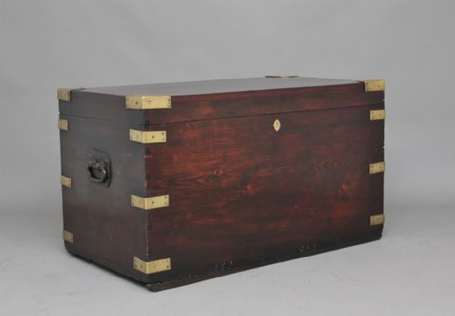 19th Century Mahogany and Brass Bound Trunk