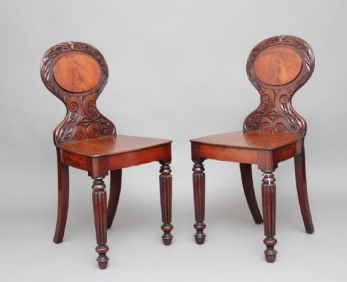 Pair of 19th Century Mahogany Hall Chairs