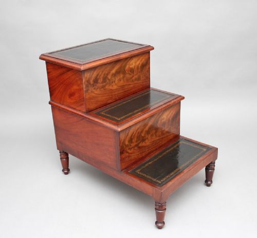 19th Century Mahogany Bed / Library Steps
