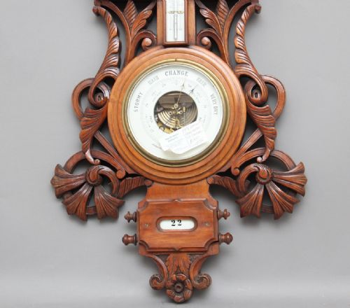 19TH CENTURY AMERICAN CARVED WALNUT BAROMETER - ADDITIONAL PHOTO 1