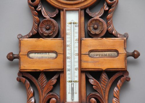 19TH CENTURY AMERICAN CARVED WALNUT BAROMETER - ADDITIONAL PHOTO 5