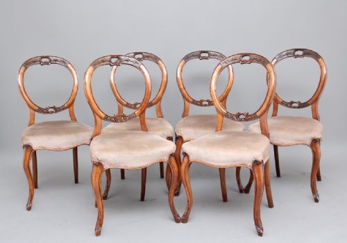Set of Six Walnut Victorian Dining Chairs
