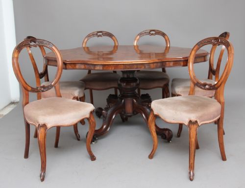19th Century Victorian Walnut Table and Six Dining Chairs