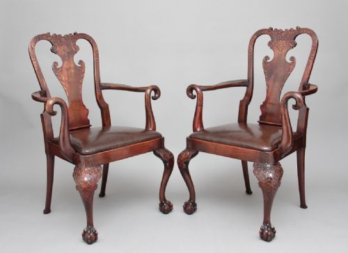 Pair of 19th Century Carved Mahogany Armchairs