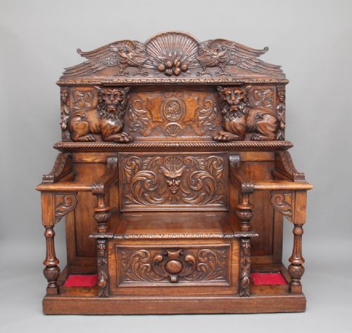 19th Century Carved Oak Hall Bench