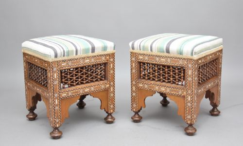 Pair of Early 20th Century Inlaid Stools
