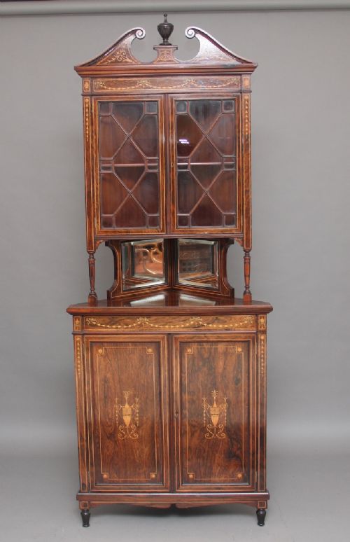 19th Century Inlaid Rosewood Corner Cabinet