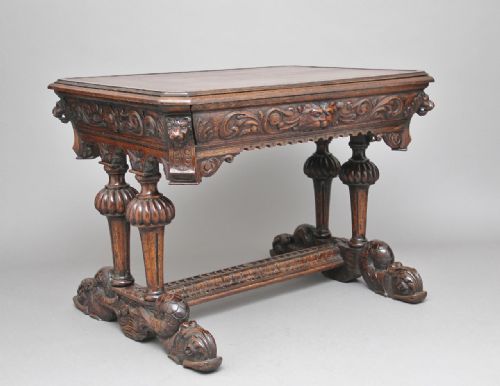 19th Century Carved Oak Writing Table