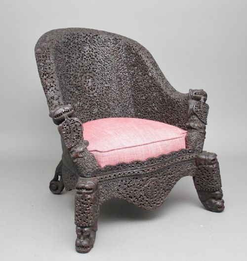 19th Century Carved Burmese Chair