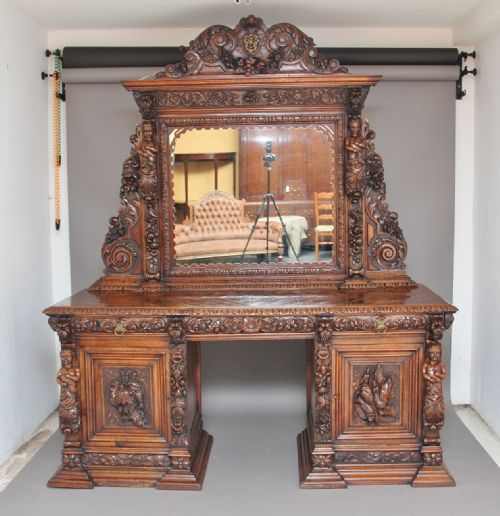 19th Century Carved Oak Pedestal Sideboard