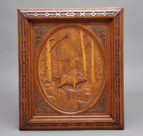 Early 20th Century Swiss Carved Oak Panel