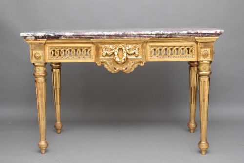 19th Century Carved and Gilt Marble Top Console Table