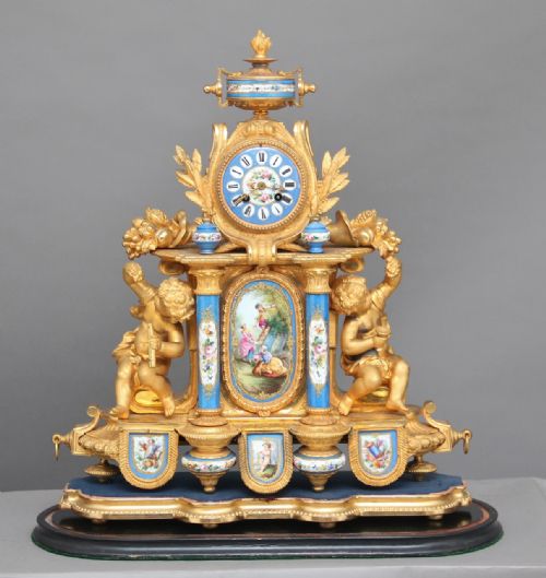 19th Century Gilt Metal and Porcelain Mantle Clock