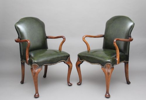 Pair of Early 20th Century Walnut Armchairs