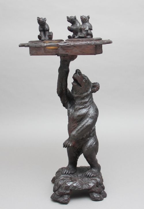 19th Century Black Forest Carved Bear Smokers Stand