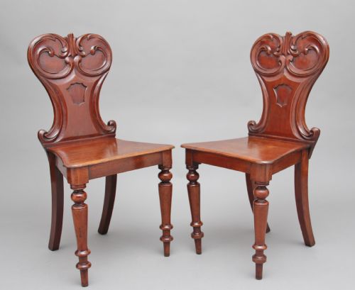 Pair of 19th Century Mahogany Hall Chairs