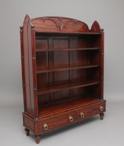 19th Century Mahogany Open Bookcase in the Gothic Style
