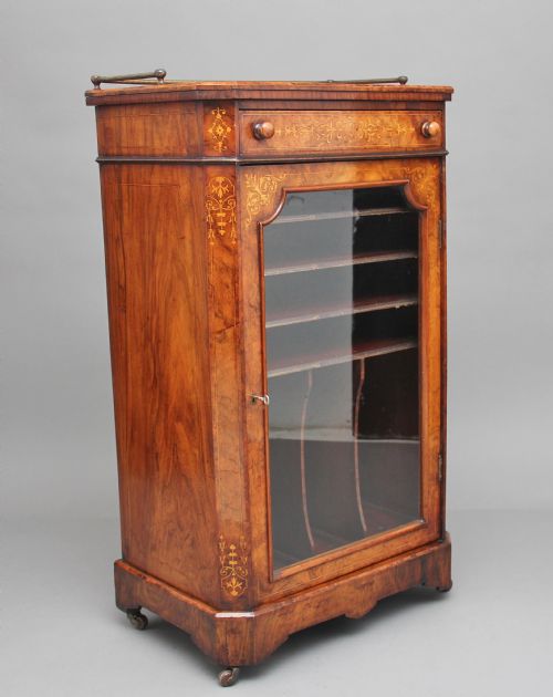 19th Century Burr Walnut Inlaid Music Cabinet