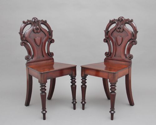 Pair of 19th Century Mahogany Hall Chairs