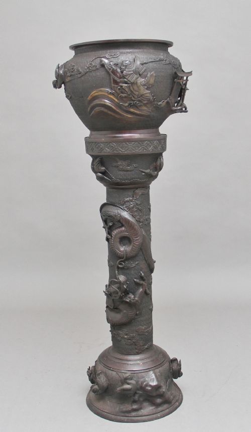 19th Century Japanese Bronze Jardinere on Stand