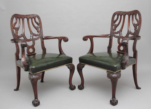 Pair of 19th Century Carved Mahogany Armchairs