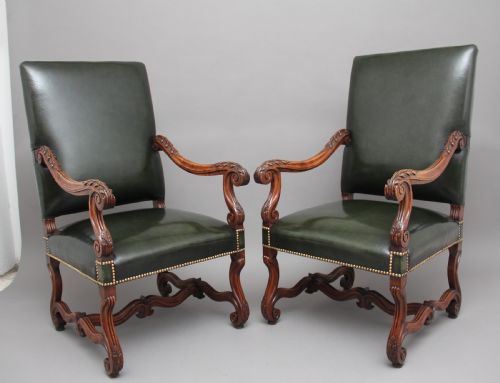 Pair of Early 19th Century Carved Walnut Armchairs