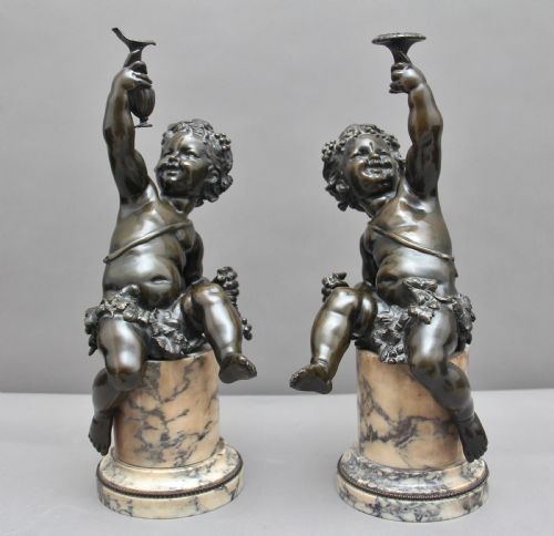 Pair of 19th Century French Bronze Putti on Marble