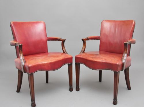 Pair of 19th Century Mahogany Library Armchairs