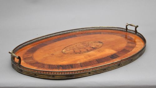 19th Century Satinwood, Brass and Inlaid Tray