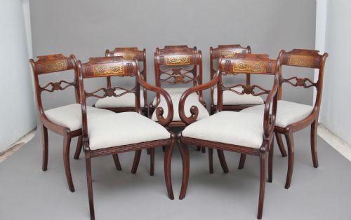 Set of Eight Regency Mahogany & Brass Inlaid Dining Chairs