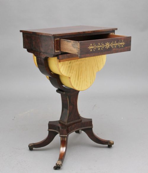 EARLY 19TH CENTURY ROSEWOOD AND BRASS INLAID WORK TABLE - ADDITIONAL PHOTO 2