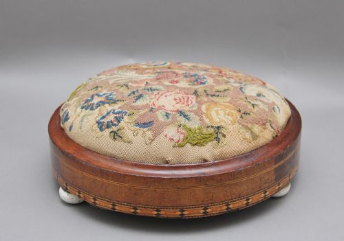 19th Century Mahogany and Inlaid Foot Stool