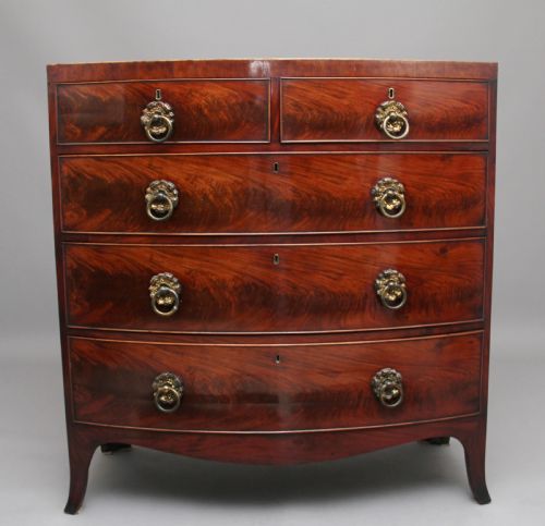 19th Century Flame Mahogany Bowfront Chest of Drawers