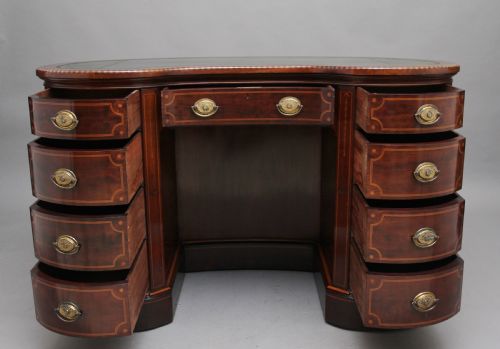 fig 1. 19th Century inlaid mahogany kidney shaped desk with a wonderful provenance 