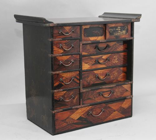 19th Century Japanese Parquetry and Lacquered Cabinet