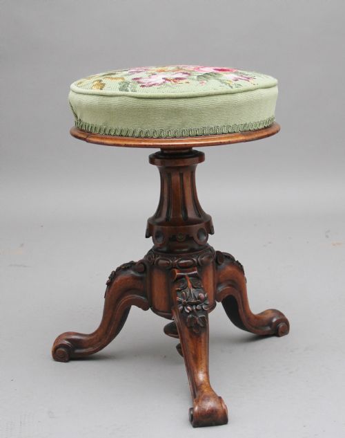 19th Century Carved Walnut Piano Stool