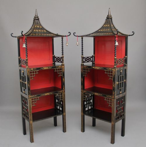 Pair of Early 20th Century Chinoiserie Open Cabinets