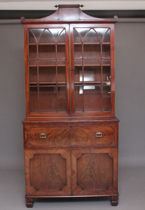 Early 19th Century Flame Mahogany Secretaire Bookcase