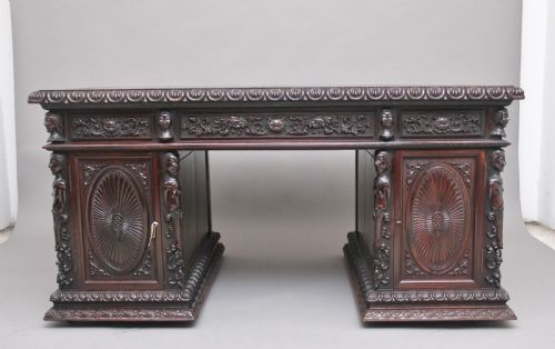 19th Century Chinese Hongmu Pedestal Desk