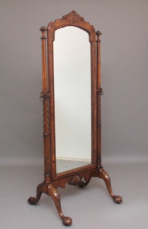 Early 20th Century Burr Walnut Cheval Mirror