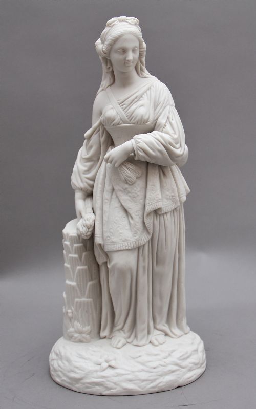 19th Century Parian Figure of a Lady Leaning on a Column