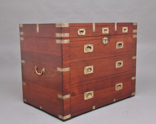 19th Century Teak and Brass Bound Campaign Trunk