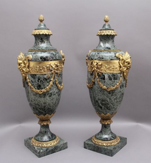Pair 19th Century French Marble and Cassoulet Urns