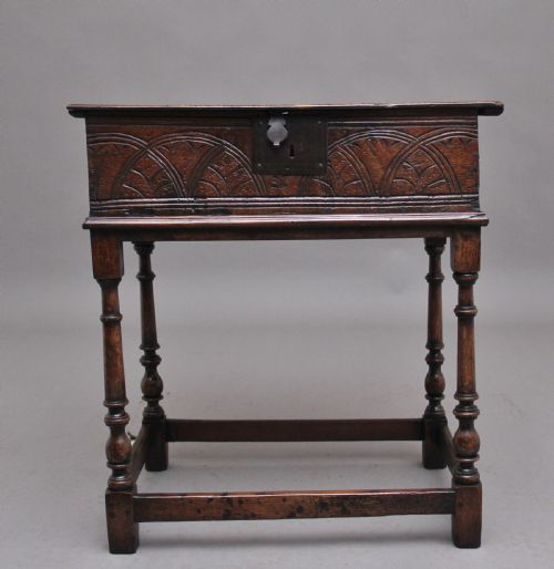 17th Century Oak Bible Box on Later Stand